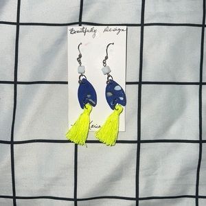 Blue and yellow home made earrings